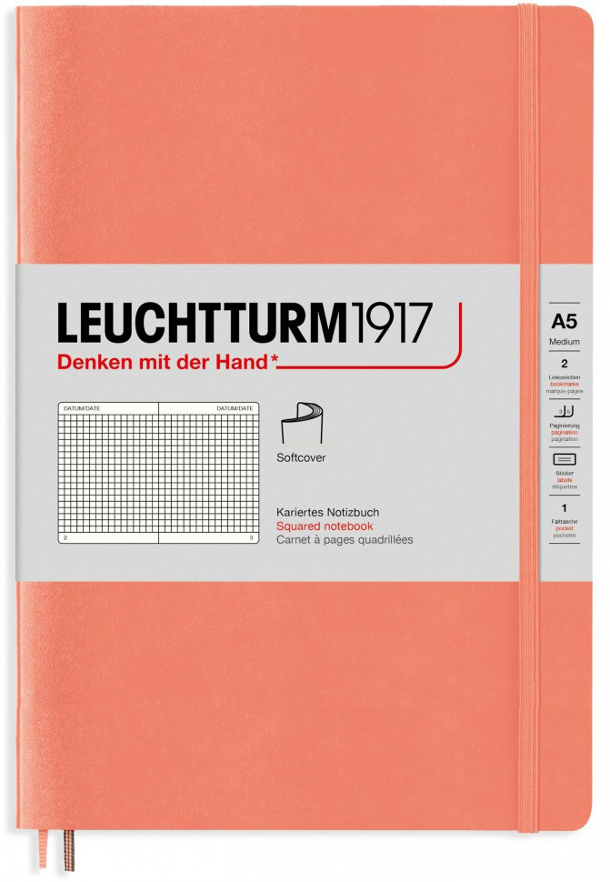 Блокнот Leuchtturm1917 Classic A5 (14. 5x21см. ) 80г/м2 - 123 стр. в клетку, мягкая обложка, цвет: беллини
Блокнот Leuchtturm1917 Classic A5 (14. 5x21см. ) 80г/м2 - 123 стр. в клетку, мягкая обложка, цвет: беллини