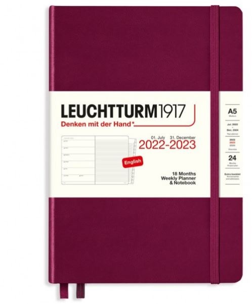 Еженедельник-блокнот Leuchtturm Medium (A5) на 2023г (18мес) с буклетом твердая обложка Портвейн
Еженедельник-блокнот Leuchtturm Medium (A5) на 2023г (18мес) с буклетом твердая обложка Портвейн