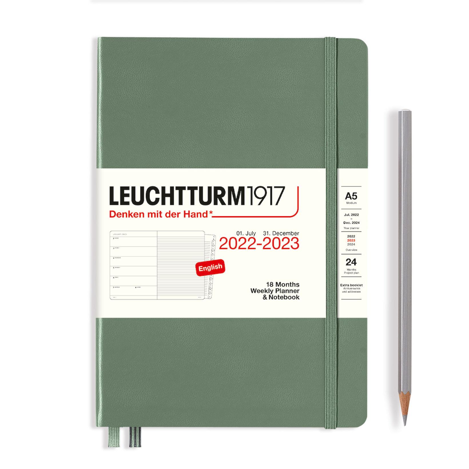 Еженедельник-блокнот Leuchtturm Medium (A5) на 2023г (18мес) с буклетом твердая обложка Оливковый
Еженедельник-блокнот Leuchtturm Medium (A5) на 2023г (18мес) с буклетом твердая обложка Оливковый