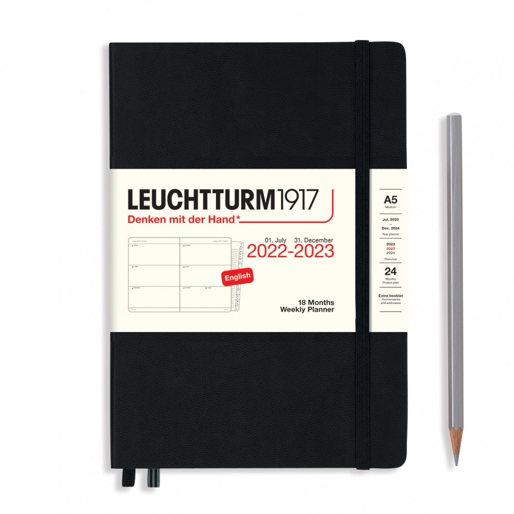 Еженедельник Leuchtturm Medium (A5) на 2023г (18мес) с буклетом твердая обложка Черный
Еженедельник Leuchtturm Medium (A5) на 2023г (18мес) с буклетом твердая обложка Черный