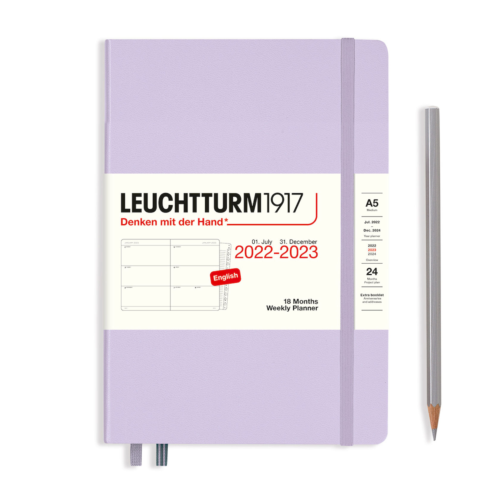 Еженедельник Leuchtturm Medium (A5) на 2023г (18мес) с буклетом твердая обложка Сиреневый
Еженедельник Leuchtturm Medium (A5) на 2023г (18мес) с буклетом твердая обложка Сиреневый