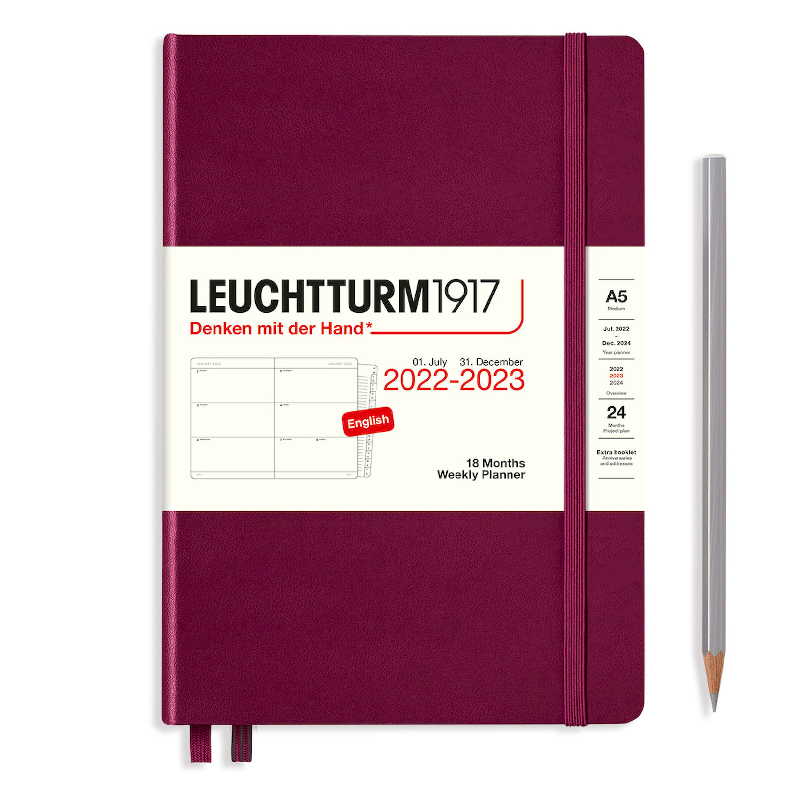 Еженедельник Leuchtturm Medium (A5) на 2023г (18мес) с буклетом твердая обложка Портвейн
Еженедельник Leuchtturm Medium (A5) на 2023г (18мес) с буклетом твердая обложка Портвейн