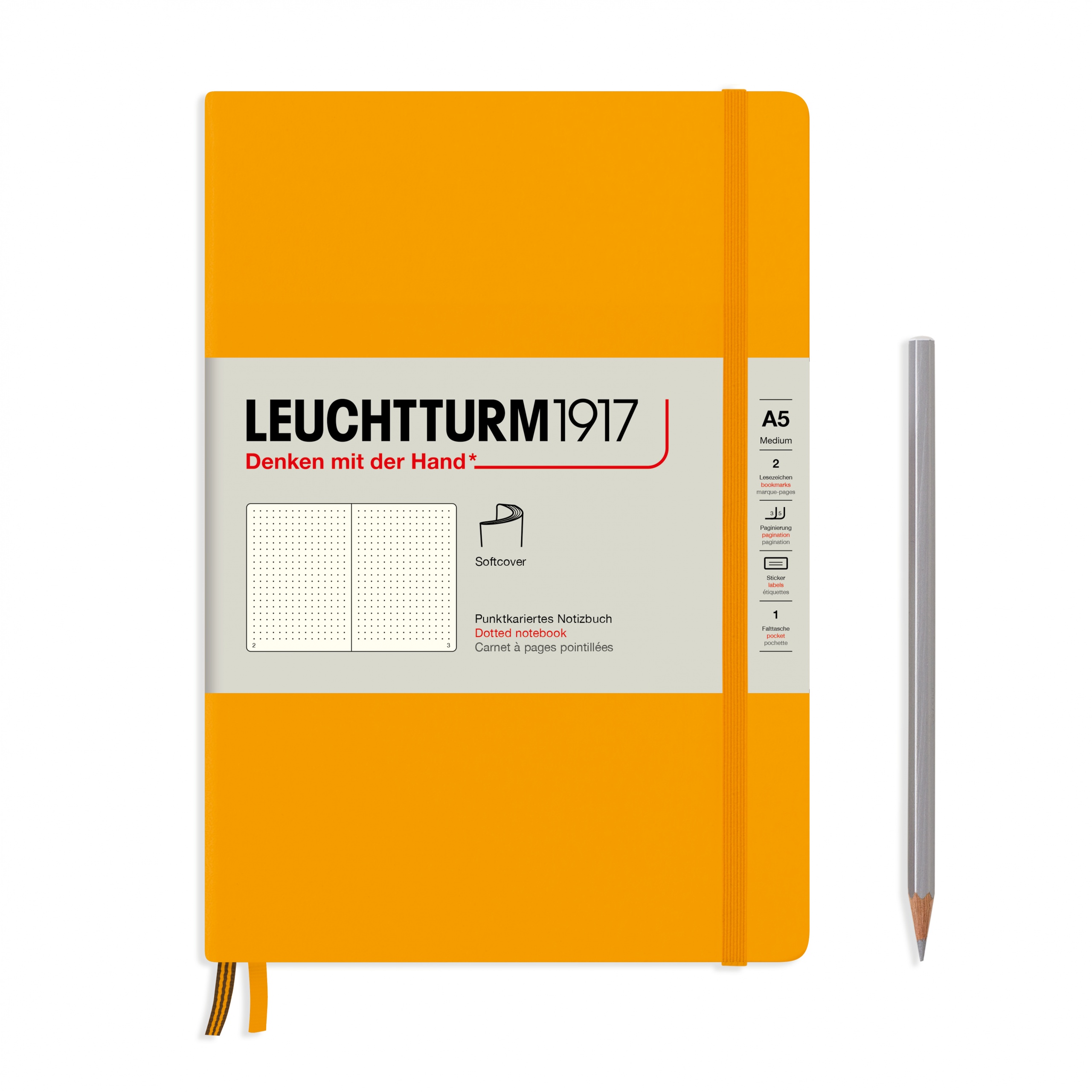 

Записная книжка Leuchtturm Rising Colours А5 (в точку), теплый желтый, 123 стр. , мягкая обложка