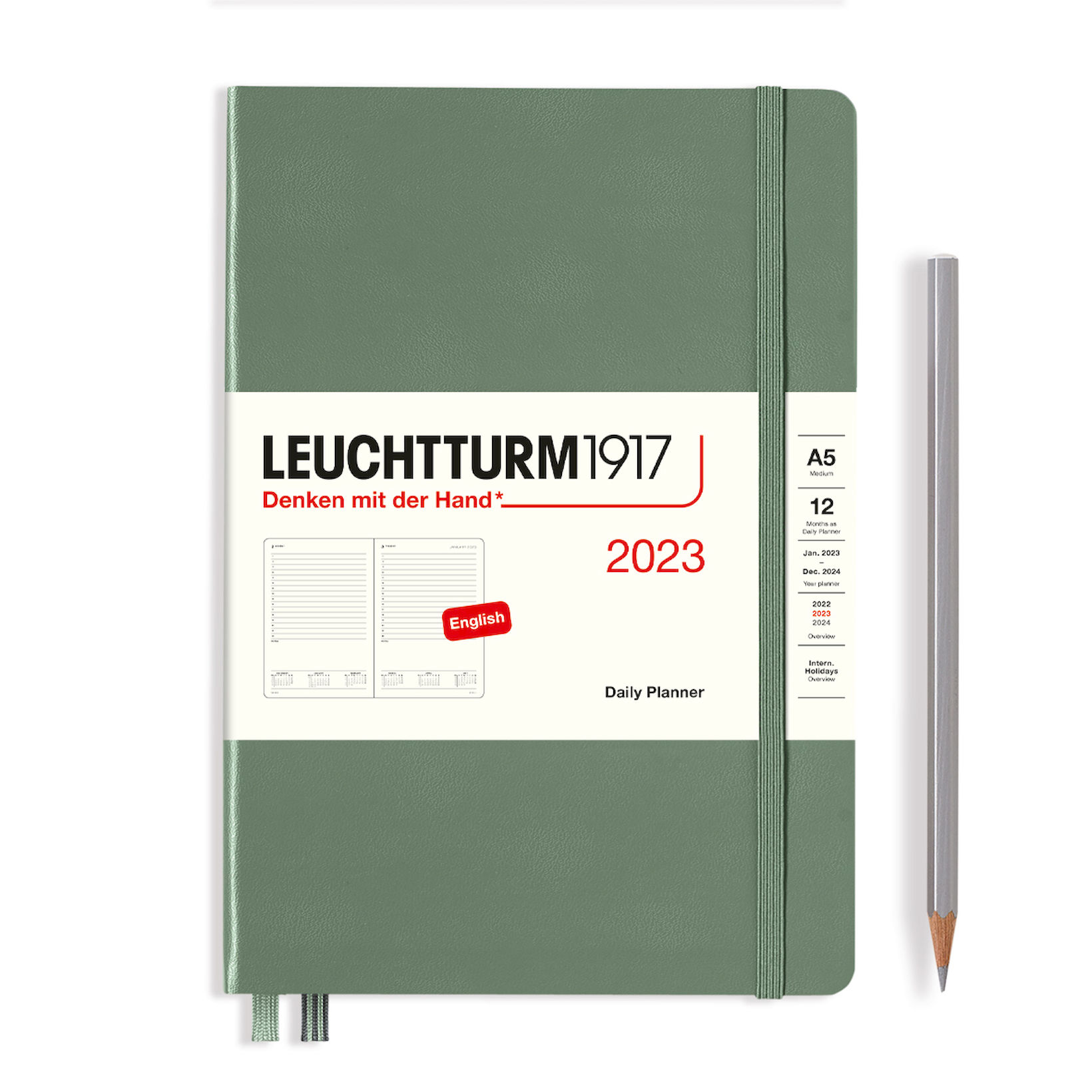 

Ежедневник датированный Leuchtturm1917 Medium (A5) на 2023г дни с расписанием твердая обложка Оливковый