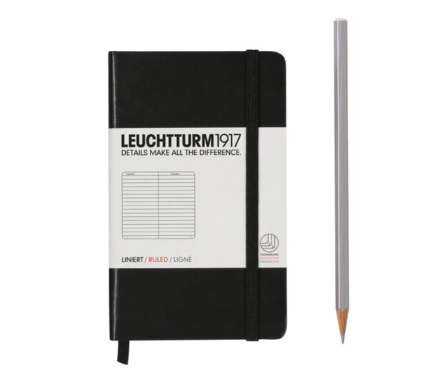 

Блокнот Leuchtturm1917 Classic A6 (9x15см. ) 80г/м2 - 187 стр. в линейку, твердая обложка, цвет: черный