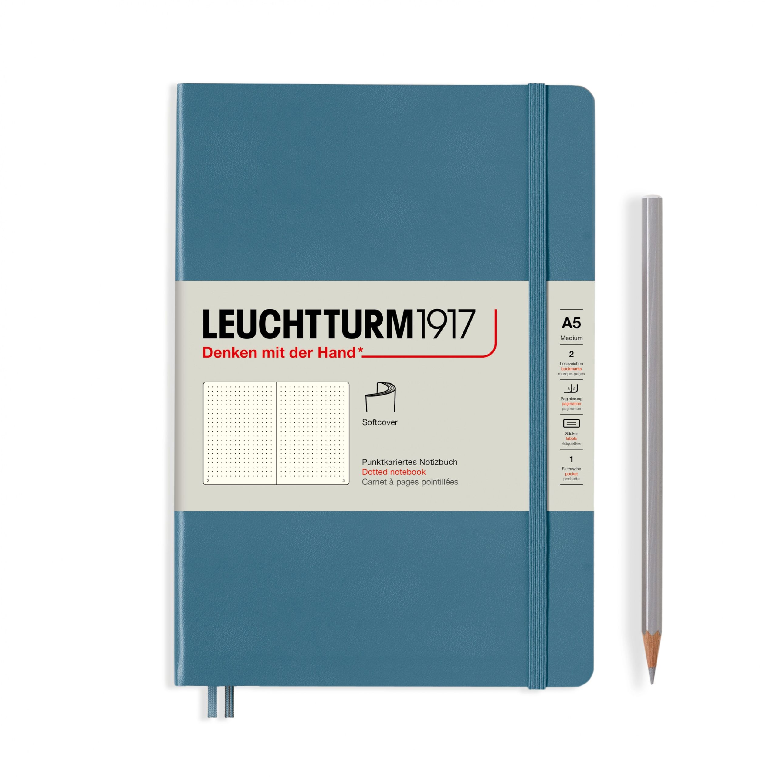 

Блокнот Leuchtturm1917 Classic A5 (14. 5x21см. ) 80г/м2 - 123 стр. в точку, мягкая обложка, цвет: синий камень