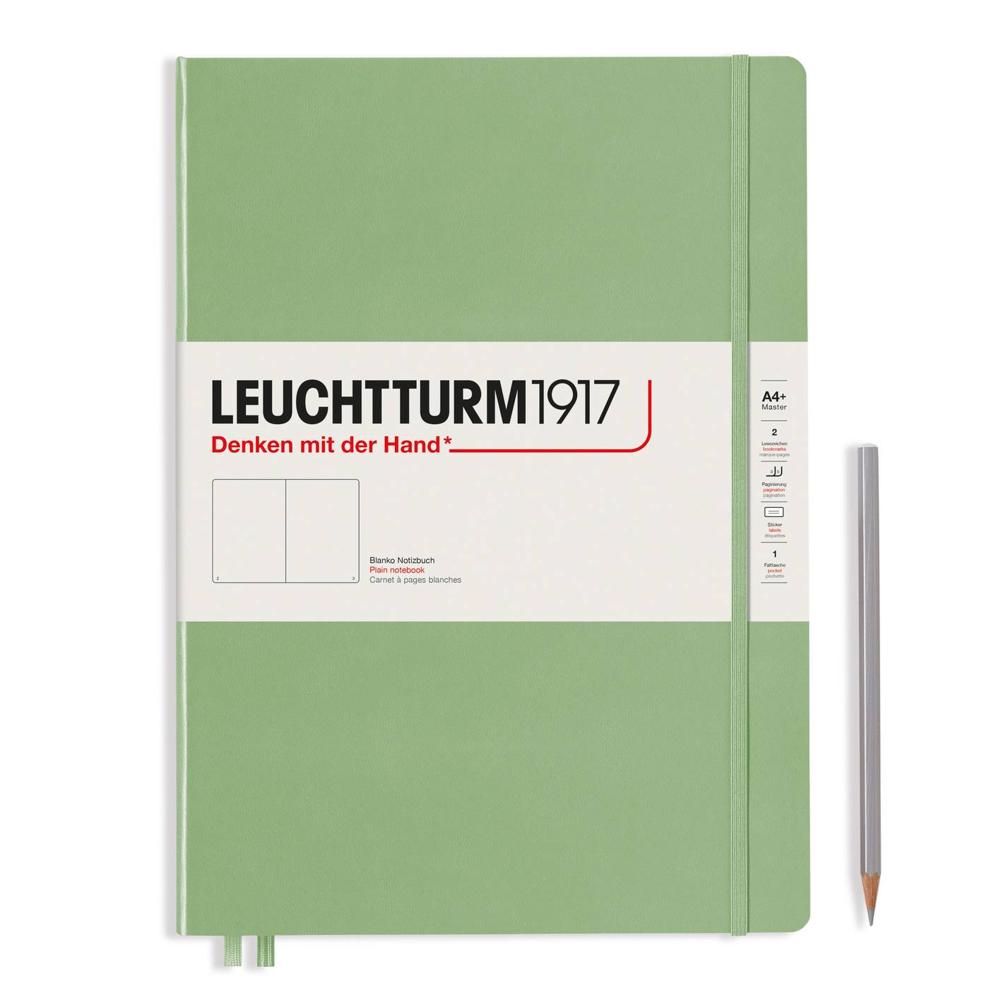 

Записная книжка Leuchtturm Master Slim А4+ (нелинованная), пастельный зелёный, 123 стр. , твердая обложка