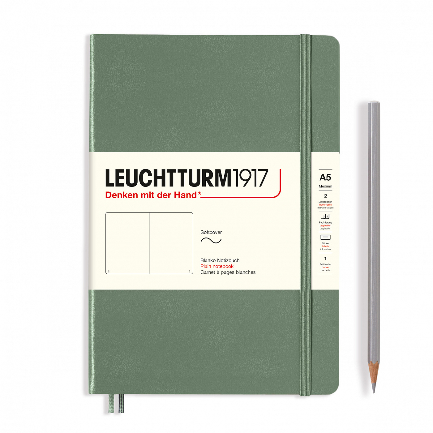 

Блокнот Leuchtturm1917 Smooth Colours A5 (14. 5x21см. ) 80г/м2 - 123 стр. нелинованная, мягкый обложка, цвет: оливковый