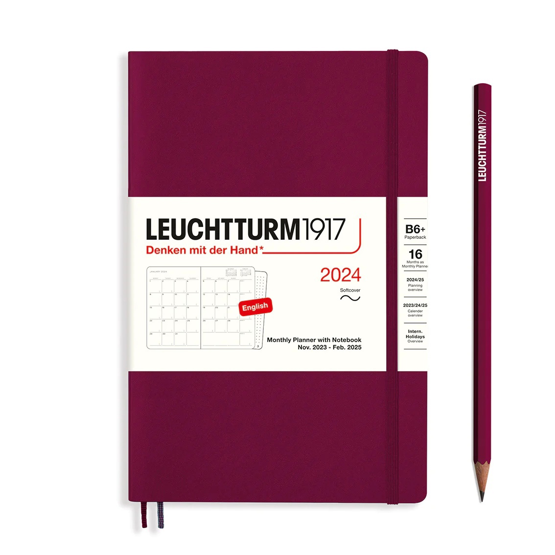 

Планер-блокнот Leuchtturm1917 B6+ на 16мес. (11. 23-02. 25) 68л мягк. обл. Портвейн+блокнот A7
