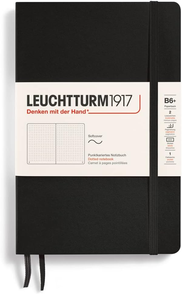 

Блокнот Leuchtturm1917 Classic B6+ (12. 5x19см. ) 80г/м2 - 123 стр. в точку, мягкая обложка, цвет: черный