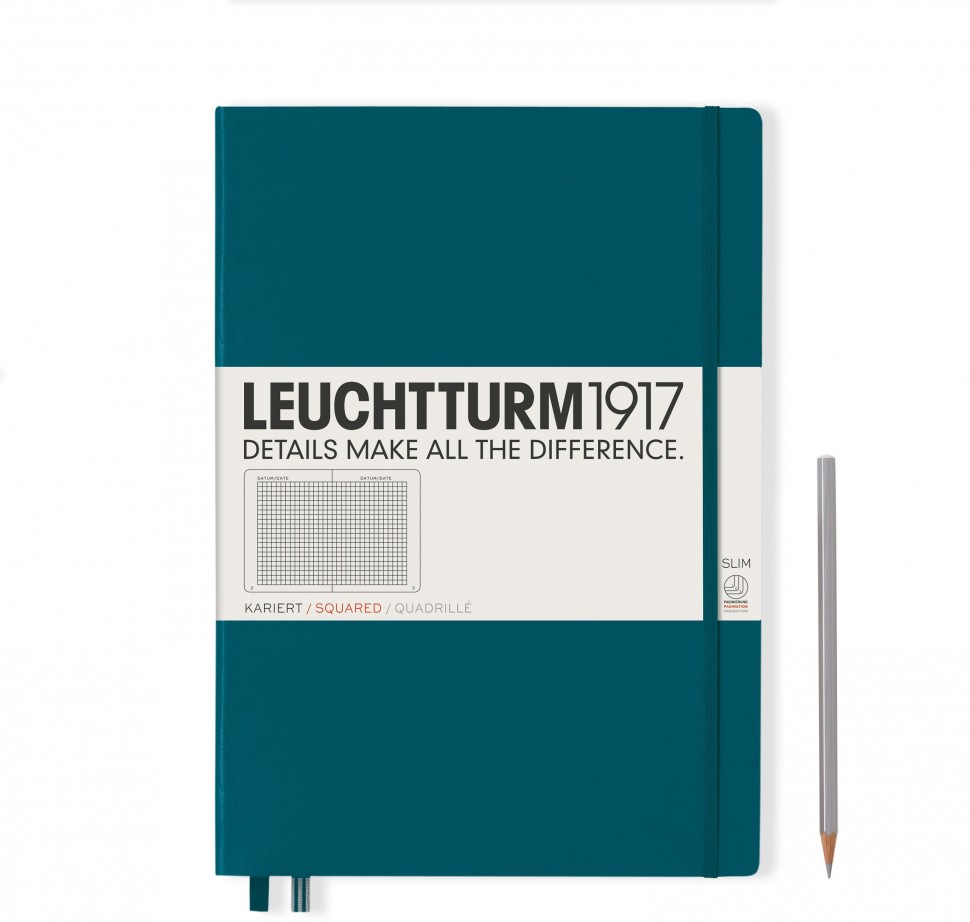 

Записная книжка Leuchtturm Master Slim A4+ (в клетку), тихоокеанский зеленый, 123 стр. , твердая обложка