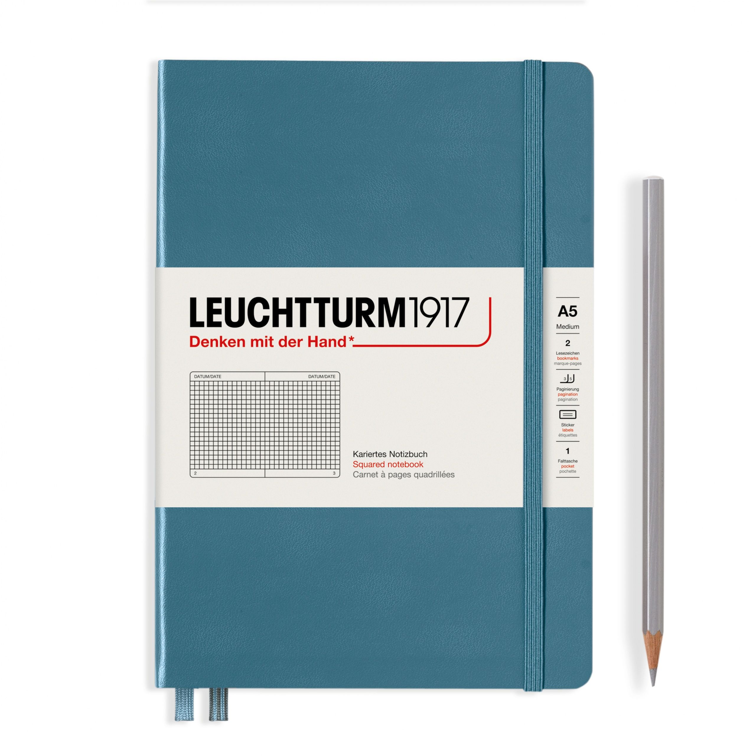 

Записный книжка Leuchtturm1917 Smooth Colours A5 (14. 5x21см. ) 80г/м2 - 251 стр. в клетку, твердый обложка, цвет: океан
