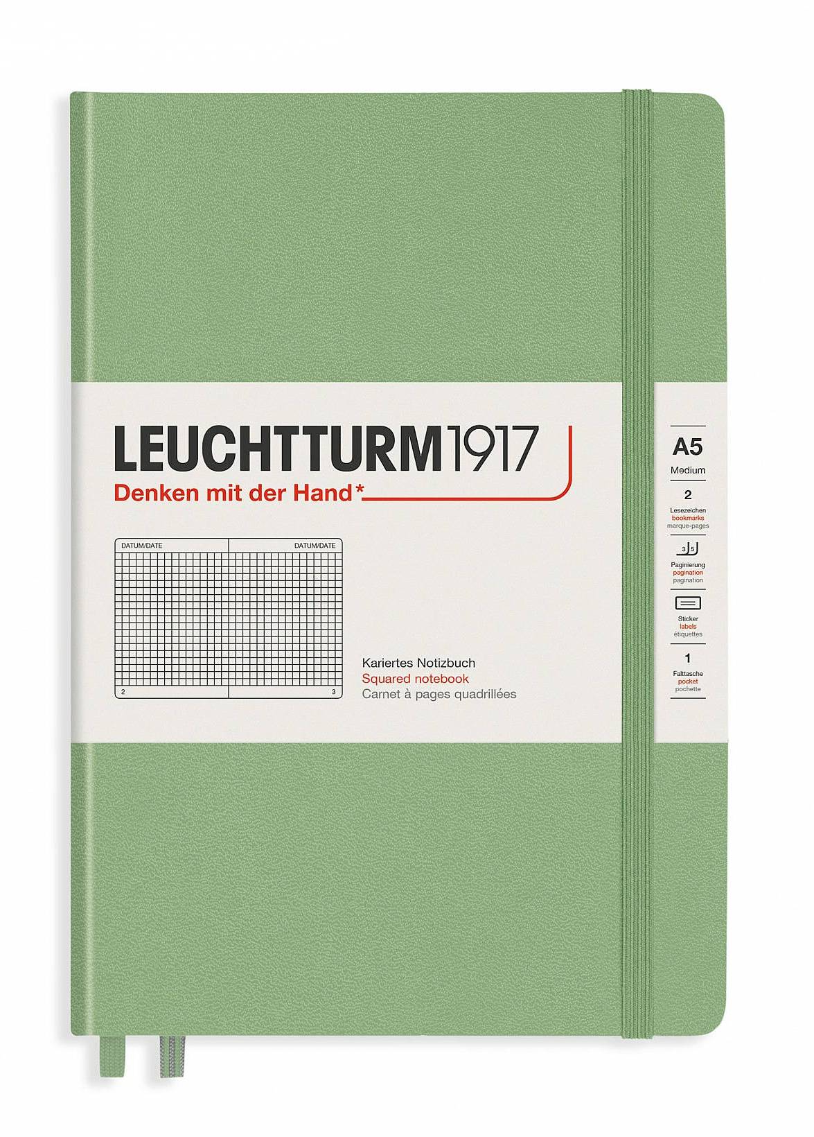 Блокнот Leuchtturm1917 Classic A5 (14. 5x21см. ) 80г/м2 - 251 стр. в клетку, твердая обложка, цвет: шалфей