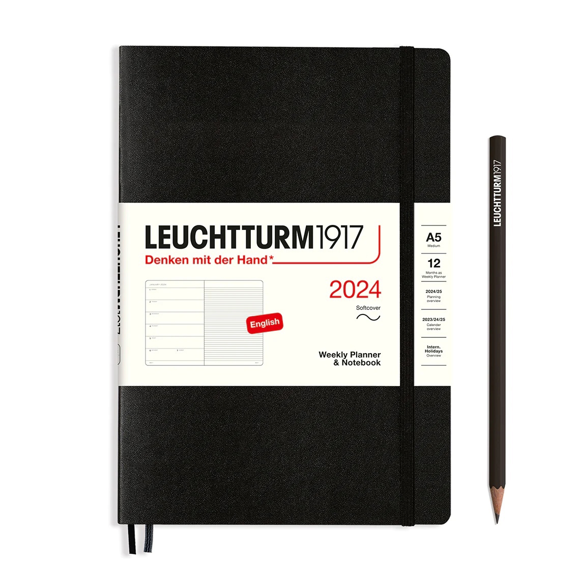  - Еженедельник-блокнот Leuchtturm1917 A5 2024г без расп. 72л мягк. обл. Черный