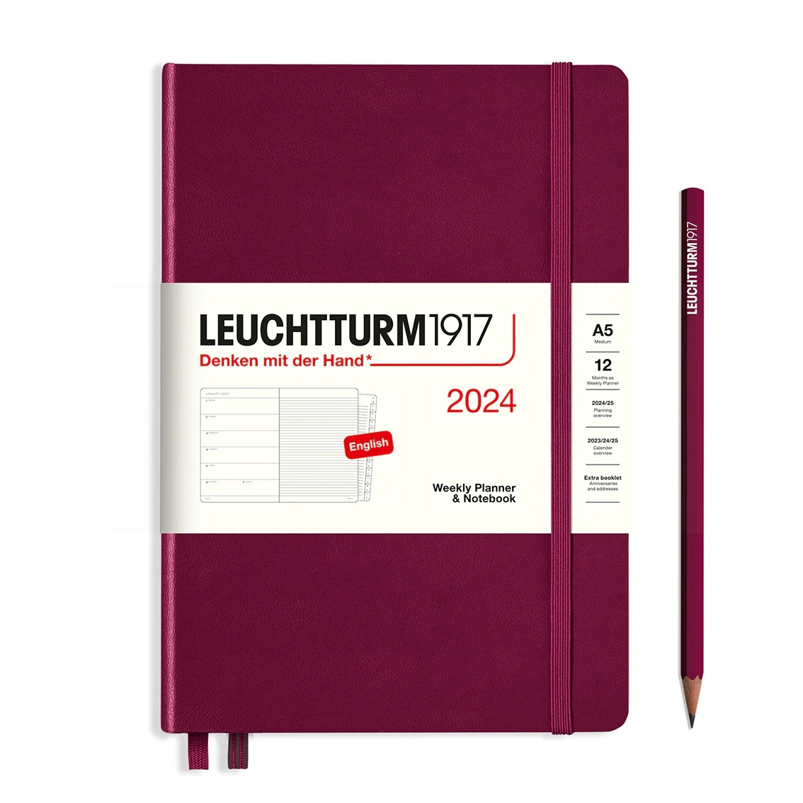  - Еженедельник-блокнот Leuchtturm1917 A5 2024г без расп. 72л тв. обл. Портвейн+блокнот A7