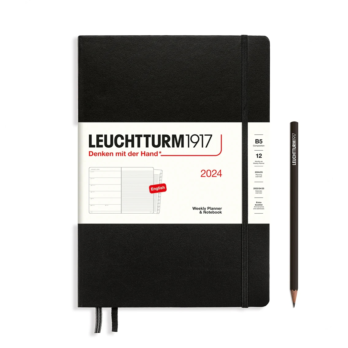 

Еженедельник-блокнот Leuchtturm1917 B5 2024г без расп. 72л тв. обл. Черный+блокнот A7