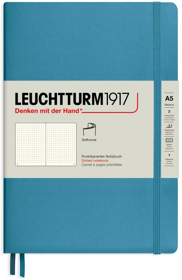 

Блокнот Leuchtturm1917 Classic A5 (14. 5x21см. ) 80г/м2 - 123 стр. в точку, мягкая обложка, цвет: нордический синий