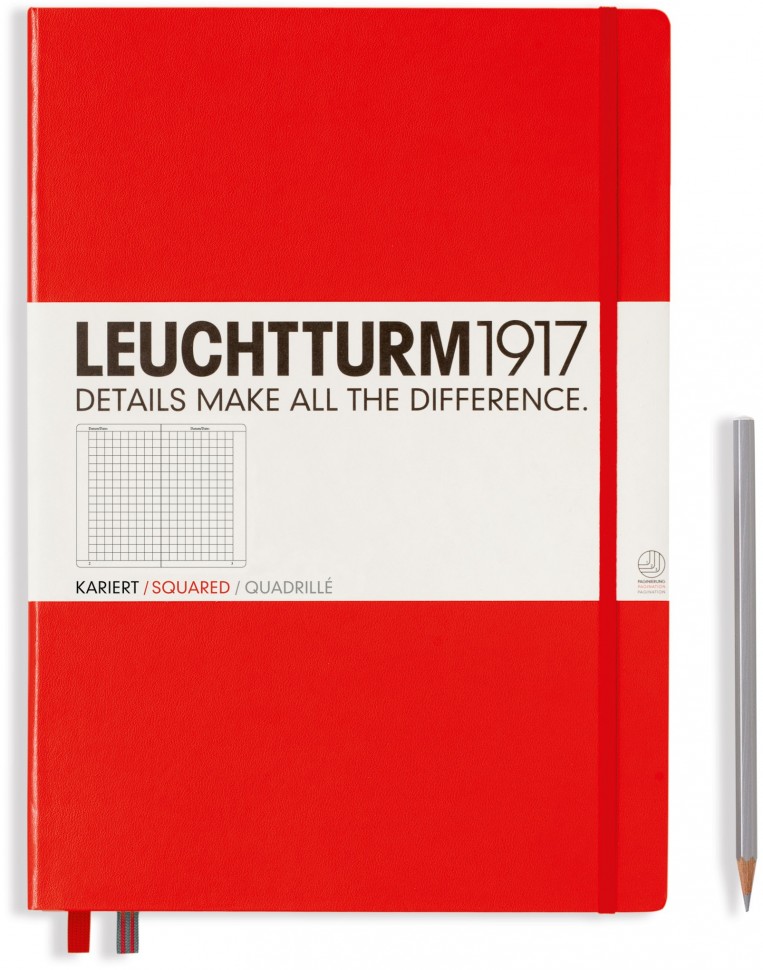 

Записная книжка Leuchtturm Master A4+ (в клетку), красная, 235 стр. , твердая обложка