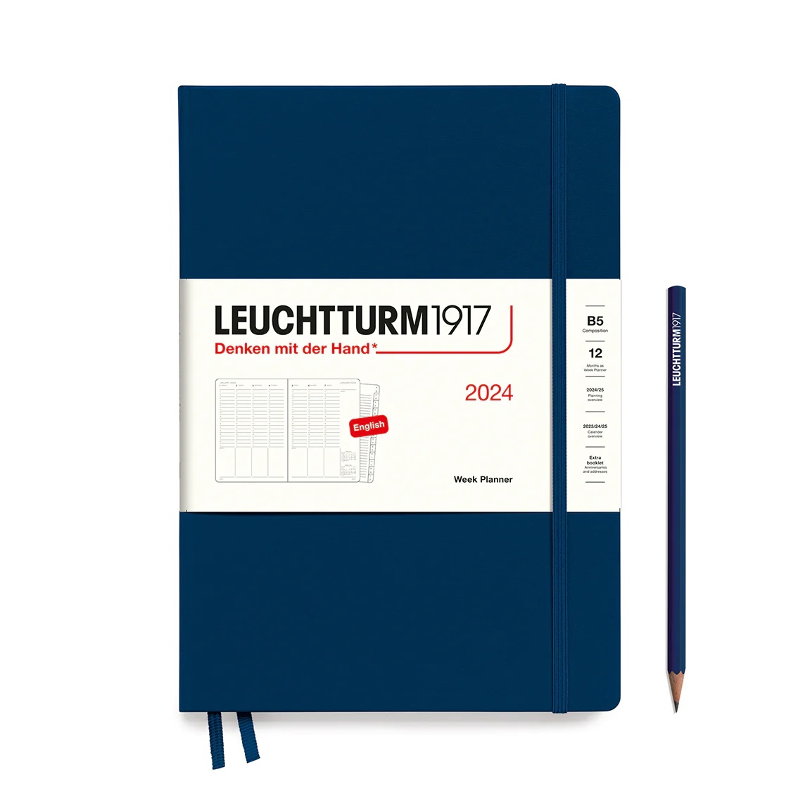 

Еженедельник Leuchtturm1917 B5 2024г с расп. тв. обл. Синий Неви+блокнот A7