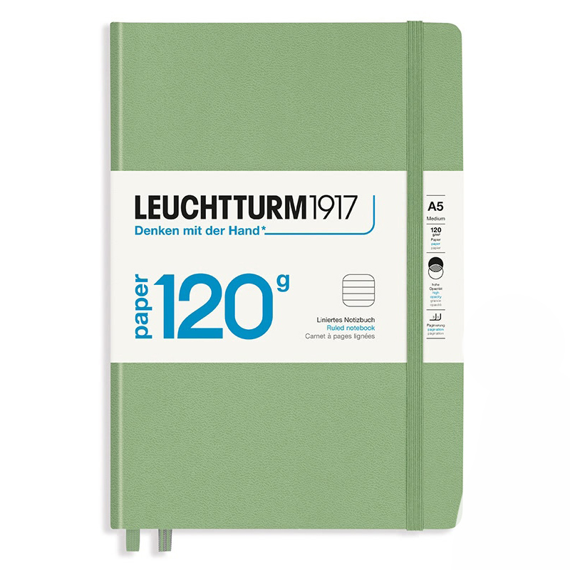 

Блокнот Leuchtturm1917 Edition 120G A5 (14. 5x21см. ) 120г/м2 - 203 стр. в линейку, твердая обложка, цвет: шалфей