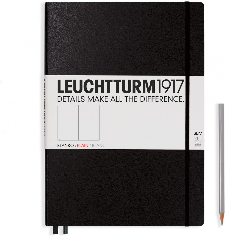 

Блокнот Leuchtturm Master Slim A4+ 61л без линовки твердая обложка Черный