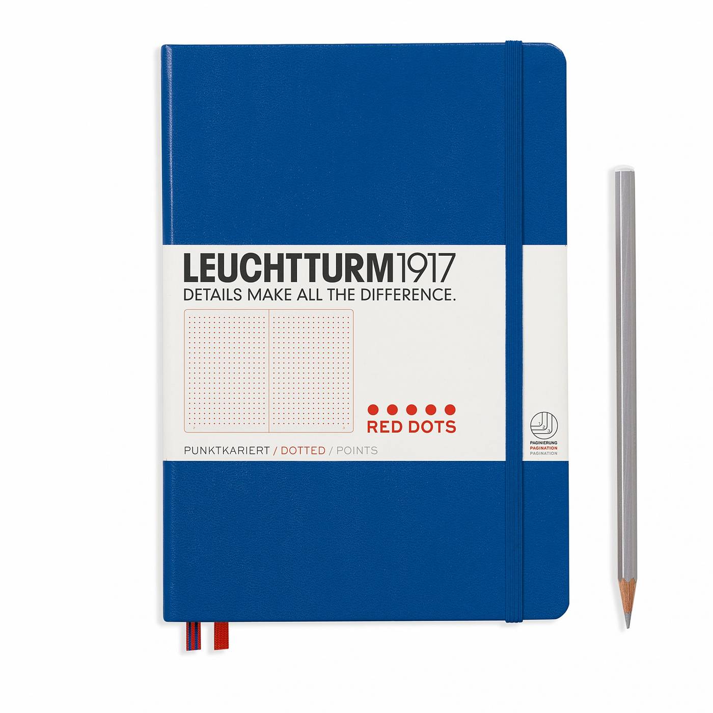 

Блокнот Leuchtturm1917 RED DOTS Edition A5 (14. 5x21см. ) 80г/м2 - 251 стр. в красную точку, твердая обложка, цвет: королевский синий