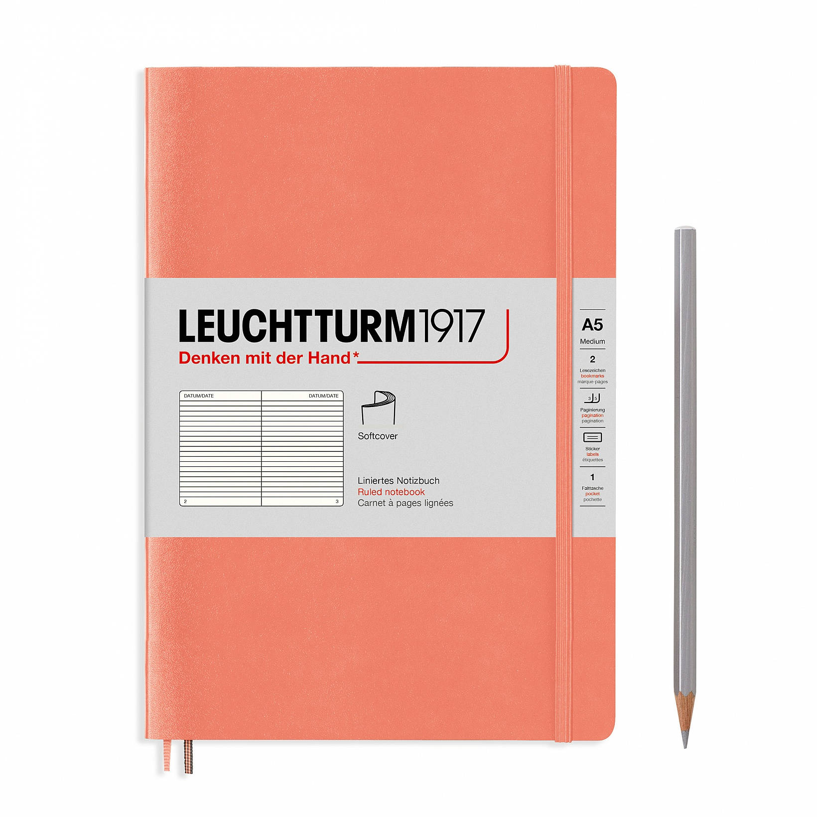 

Блокнот Leuchtturm1917 Classic A5 (14. 5x21см. ) 80г/м2 - 123 стр. в линейку, мягкая обложка, цвет: беллини