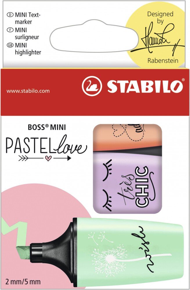 

Набор текстовыделителей STABILO BOSS MINI Pastellove 3 цв (мята+лаванда+персик), картонный футляр,
