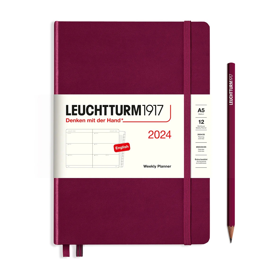 

Еженедельник Leuchtturm1917 A5 2024г без расп. тв. обл. Портвейн+блокнот A7