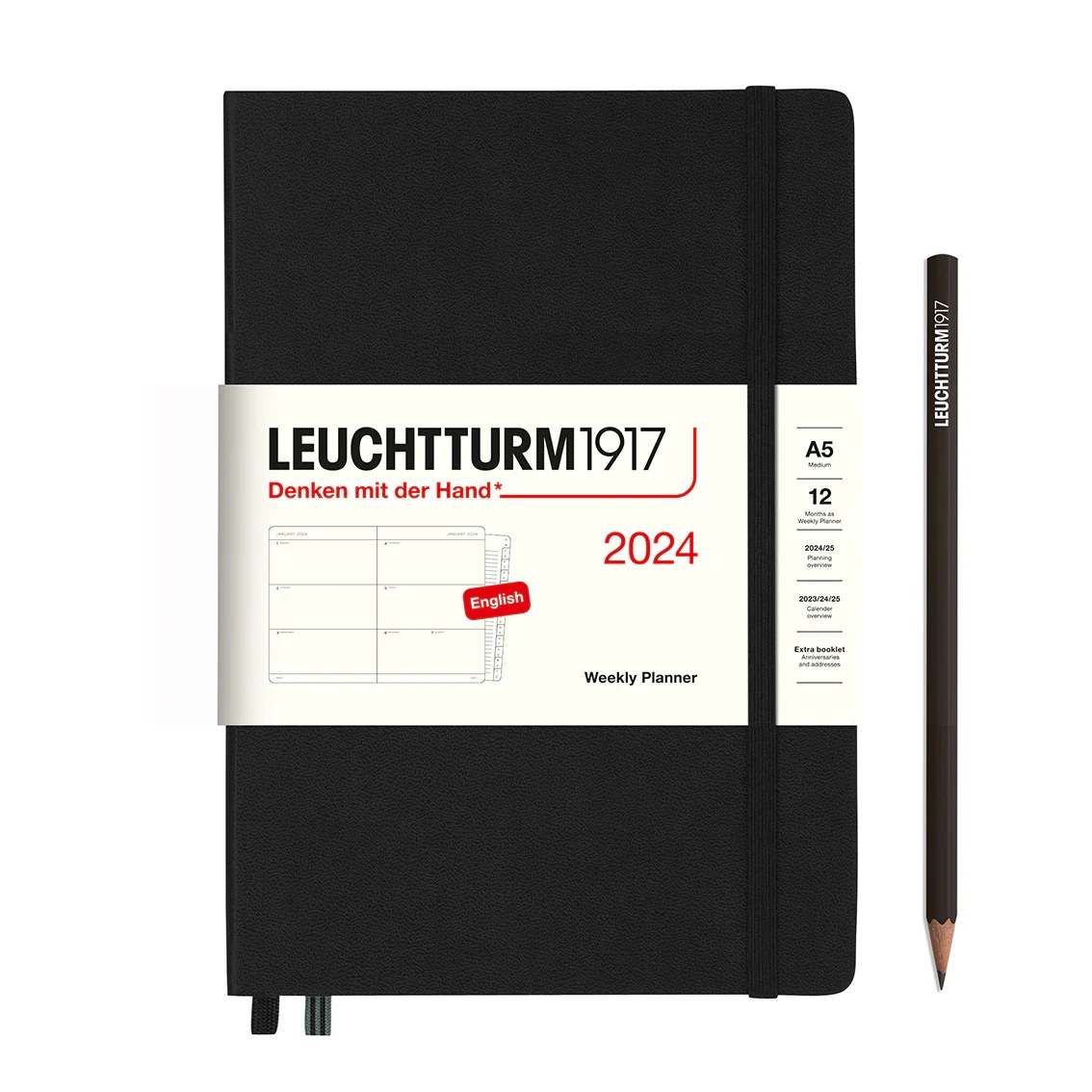 

Еженедельник Leuchtturm1917 A5 2024г без расп. тв. обл. Черный+блокнот A7