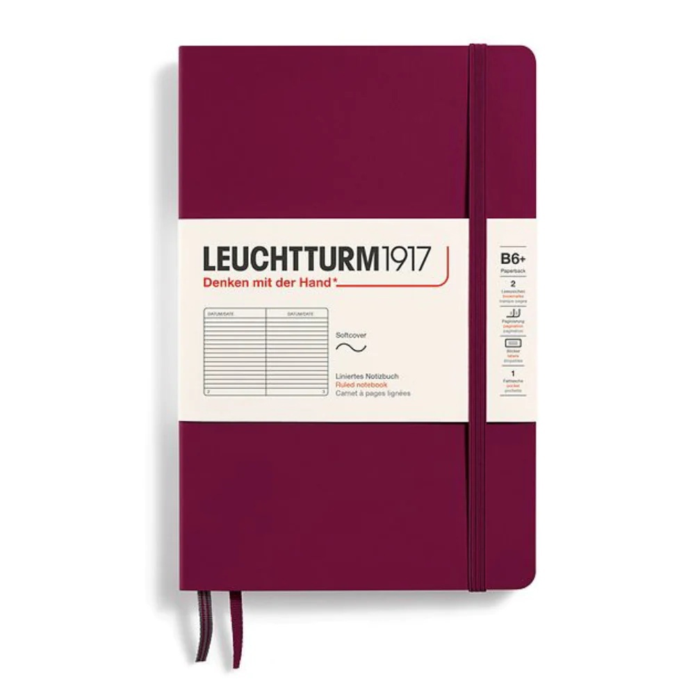 

Блокнот Leuchtturm1917 Classic B6+ (12. 5x19см. ) 80г/м2 - 123 стр. в линейку, мягкая обложка, цвет: красный портвейн