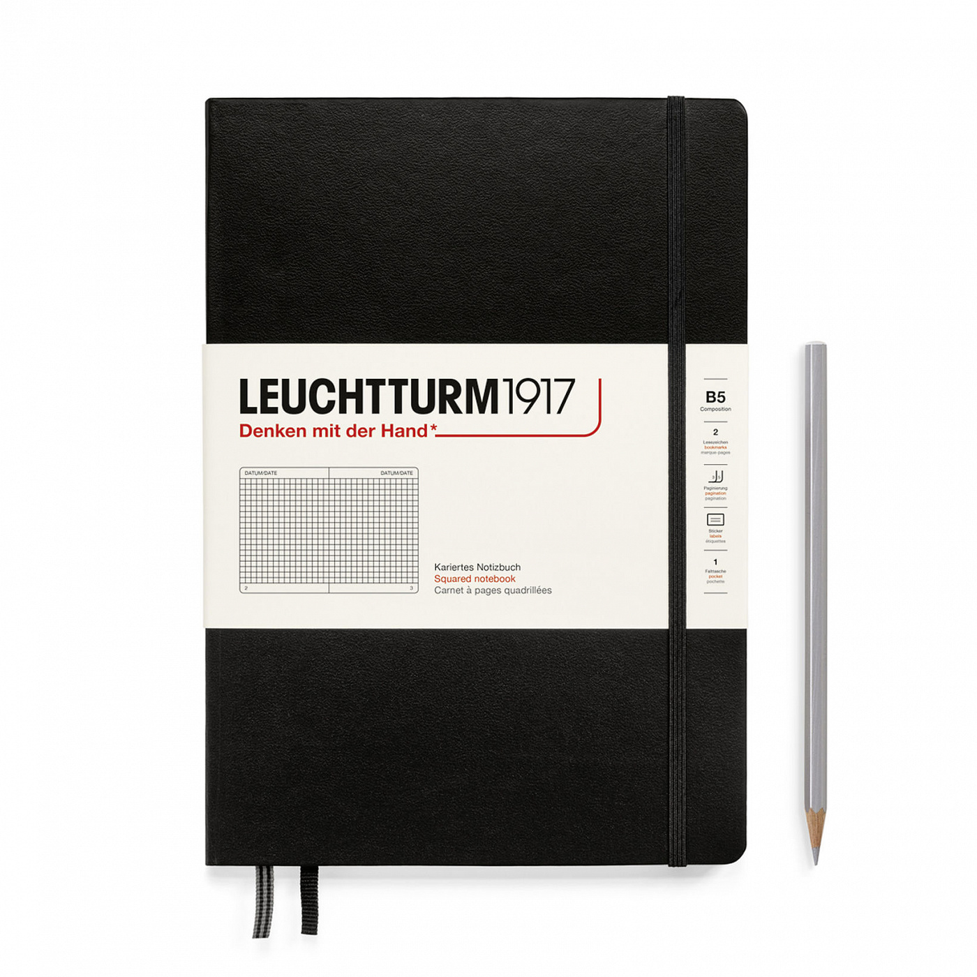 

Блокнот Leuchtturm1917 Composition B5 109л в клетку твердая обложка Черный