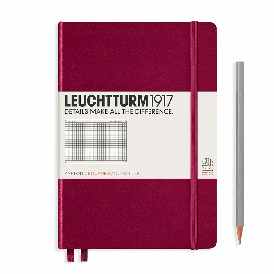  - Блокнот Leuchtturm1917 Classic A5 (14. 5x21см. ) 80г/м2 - 251 стр. в клетку, твердая обложка, цвет: красный портвейн