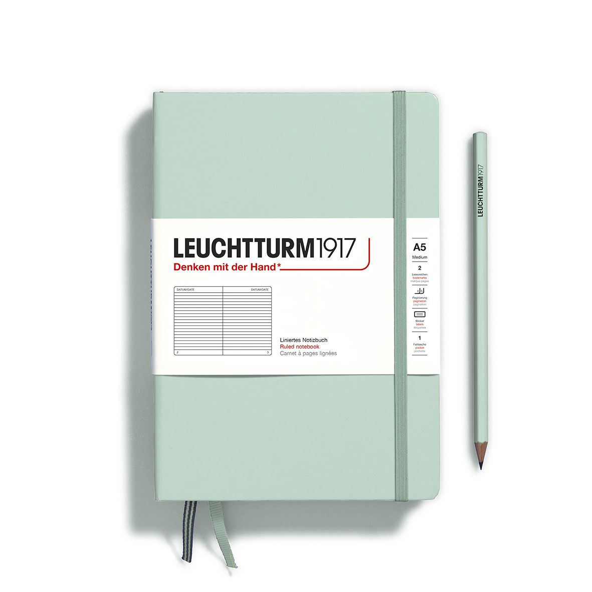 

Блокнот Leuchtturm1917 Medium A5 125л в линейку твердая обложка Мятный