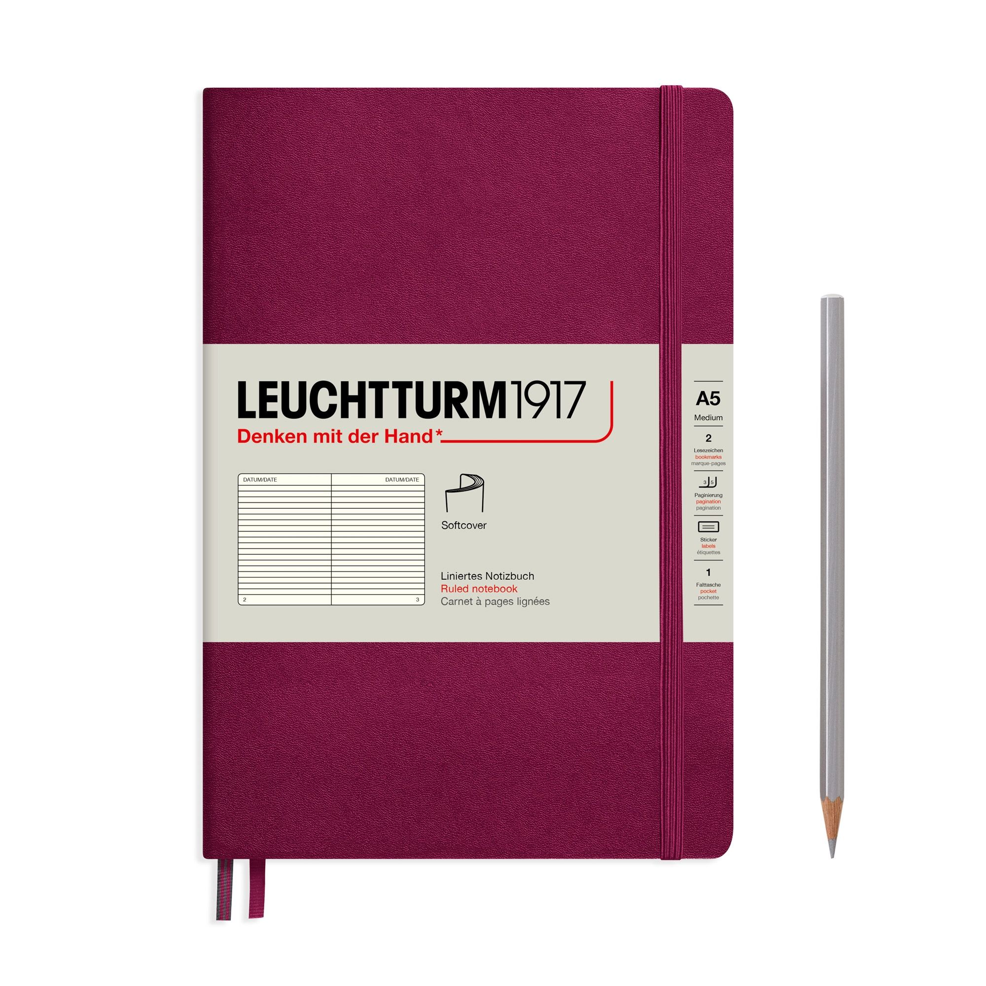 

Блокнот Leuchtturm1917 Classic A5 (14. 5x21см. ) 80г/м2 - 123 стр. в линейку, мягкая обложка, цвет: красный портвейн