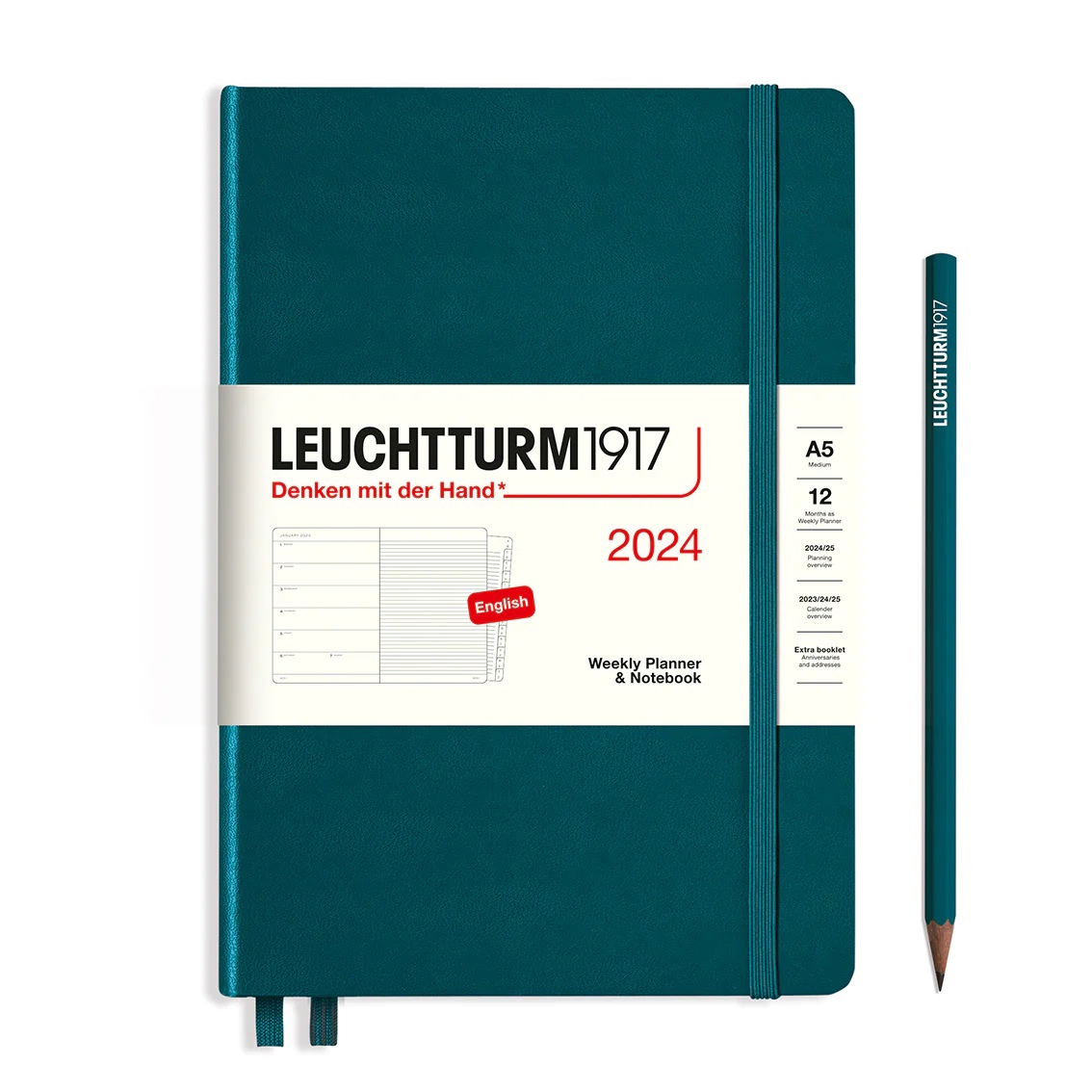 

Еженедельник-блокнот Leuchtturm1917 A5 2024г без расп. 72л тв. обл. Зеленый Океан+блокнот A7
