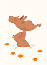Открытка из фактурного картона «Капибарные танцы»